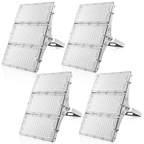 wowspeed 300W LED Strahler Außen 4 Stücke, 30000LM Superhell Strahler Außen, 6000K Kaltweiße Led Scheinwerfer, IP66 Wasserdicht Flutlicht,Aussenstrahler für Garten, Garage, Sportplatz von wowspeed