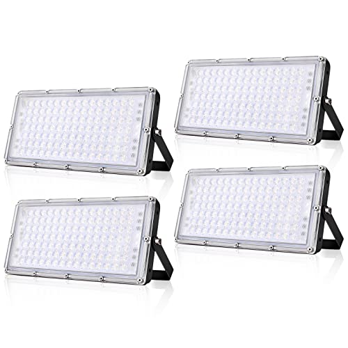 wowspeed 4Pack LED Strahler Außen,100W 10000LM Superhell Außenstrahler,3000K Warmweiß LED Fluter Flutlichtstrahler,IP66 Wasserdicht LED Scheinwerfer,Aussenstrahler für Garten, Hotel Sportplatz von wowspeed