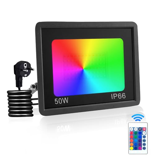 wowspeed 50W RGB LED Strahler Außen Mit Fernbedienung, 4 Modi 16 Farben Memory-Funktion RGB Strahler, IP66 Wasserdicht LED Flutlicht, RGBW-Farbwechsel LED Scheinwerfer wowspeed 50W RGB LED Strahler Außen Mit Fernbedienung, 4 Modi 16 Farben Memory-Funktion RGB Strahler, IP66 Wasserdicht LED Flutlicht, RGBW-Farbwechsel LED Scheinwerfer von wowspeed