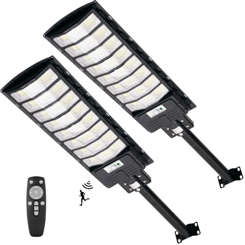 wowspeed 800W LED Solar Straßenlaterne mit Fernbedienung 2 Stück - 792 LEDs 6500K Straßenlaterne mit Bewegungsmelder Sensor IP65 Wasserdichte Solar Straßenlampe für Garten Garage Hof von wowspeed