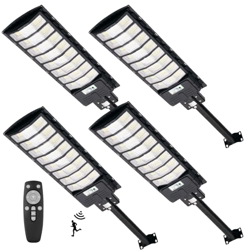wowspeed 800W LED Solar Straßenlaterne mit Fernbedienung 4 Stück - 792 LEDs 6500K Straßenlaterne mit Bewegungsmelder Sensor IP65 Wasserdichte Solar Straßenlampe für Garten Garage Hof von wowspeed