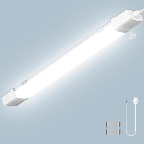wowspeed 90CM LED Feuchtraumlampe mit Bewegungsmelder, 30W 3200LM Feuchtraumleuchte LED, 6500K Kaltlweiß, IP65 Wasserdicht, Deckenleuchte Flach Wannenleuchte für Keller, Garage, Lager, Büro - 1 Stück von wowspeed