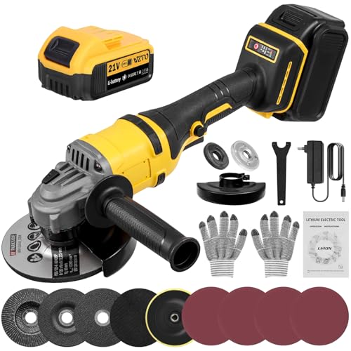 wowspeed Akku Winkelschleifer, 21V Winkelschleifer Akku mit 1x500mAh Akku, 125mm Scheibendurchmesser, 45mm Schnitttiefe, Schleifplatte, Schleifblatt, Ladegerät, für Stein, Metall, Beton und Fliesen von wowspeed