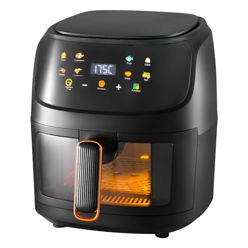 wowspeed Digitale Heißluftfritteuse 8L, 7 IN 1 Air Fryer 1800W, Sichtfenster Heissluftfritteuse – Digitaler Touchscreen – 8 Programme – Ohne Öl – 0-60 Minuten – 0-200 Grad C, Schwarz von wowspeed