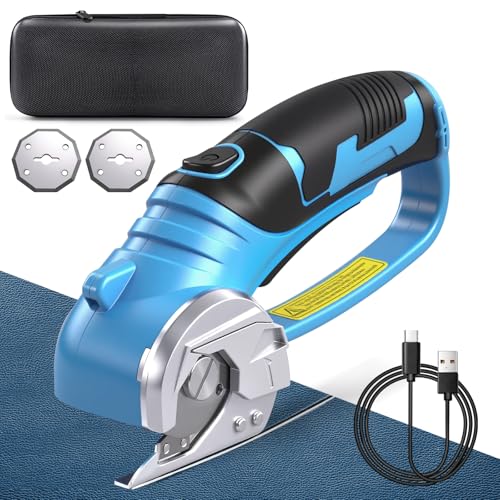 wowspeed Elektrische Schere, Akku Schere mit Sicherheitssperre, Elektrischer Kartonschneider mit 2 Elbstschärfender Klinges, 4V Akku Universalschere für Pappe, Teppich, Stoff, Kunststoff von wowspeed