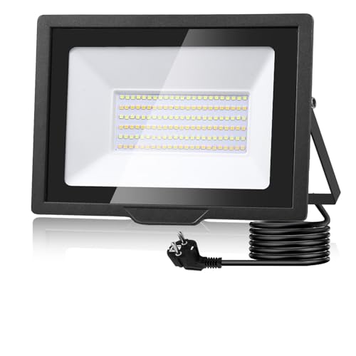 wowspeed LED Strahler Außen mit Stecker 50W, 3000K/4500K/6500K Dimmbar, 5000LM Superhell Fluter Flutlichtstrahler,IP65 Wasserdicht LED Scheinwerfer Aussenstrahler für Hof Garten Sportplatz von wowspeed