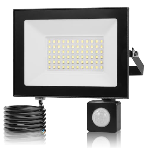 wowspeed LED Strahler mit Bewegungsmelder Außen - 50W 5000LM 3000K LED Strahler Bewegungsmelder, IP66 Wasserdicht LED Strahler, LED Strahler Außen für Garage, Hof, Hinterhof, Auffahrt, Flur, Garten von wowspeed