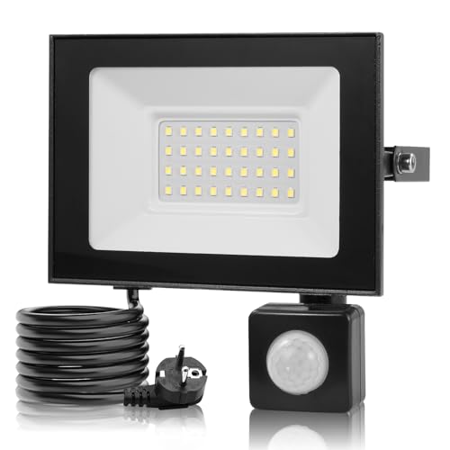 wowspeed Led Strahler mit Bewegungsmelder Außen - 30W 3000LM Led Strahler Außen 3000K Warmweiß Superhell Scheinwerfer IP65 Wasserdicht Led Aussenleuchte mit Bewegungsmelder für Garage Sportplatz von wowspeed
