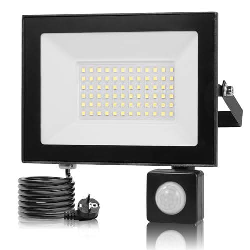 wowspeed Led Strahler mit Bewegungsmelder Außen - 50W 5000LM Led Strahler Außen 6500K Kaltweiß Superhell Scheinwerfer IP65 Wasserdicht Led Aussenleuchte mit Bewegungsmelder für Garage Sportplatz von wowspeed