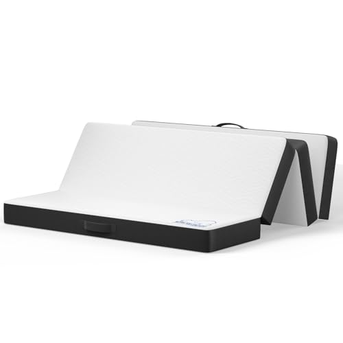 wowttrelax Faltmatratze Doppelbett, 10,2 cm, faltbare Bodenmatratze, Doppelbett, 4-fach gefaltet, einfache Lagerung, mit waschbarem Bezug und Druckentlastung, für Camping, Wohnwagen, Gäste (135 x 190 von wowttrelax