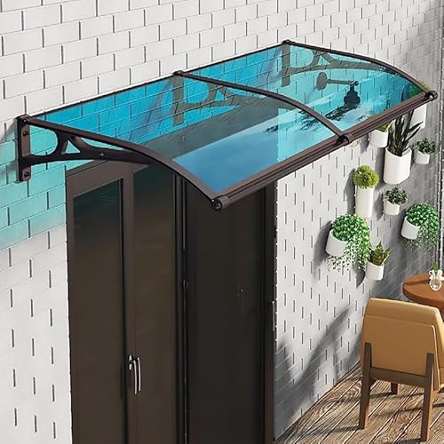 Eingangsmarkise für die Haustür aus Aluminium und Polycarbonat Wetterfest und sonnenbeständig FüR Terrasse Balkon Garten Hauseingang Garage Dachtraufe usw.(Blau,60cm*160cm) von woxefo