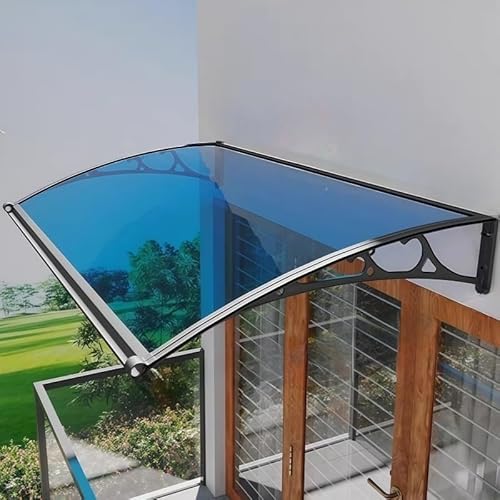 Eingangsmarkise für die Haustür aus Aluminium und Polycarbonat Wetterfest und sonnenbeständig FüR Terrasse Balkon Garten Hauseingang Garage Dachtraufe usw.(Blau,60cm*80cm) von woxefo