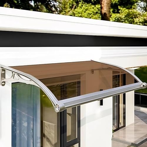 Eingangsmarkise für die Haustür aus Aluminium und Polycarbonat Wetterfest und sonnenbeständig FüR Terrasse Balkon Garten Hauseingang Garage Dachtraufe usw.(Braun,60cm*100cm) von woxefo