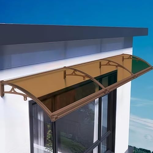 Eingangsmarkise für die Haustür aus Aluminium und Polycarbonat Wetterfest und sonnenbeständig FüR Terrasse Balkon Garten Hauseingang Garage Dachtraufe usw.(Braun,60cm*360cm) von woxefo