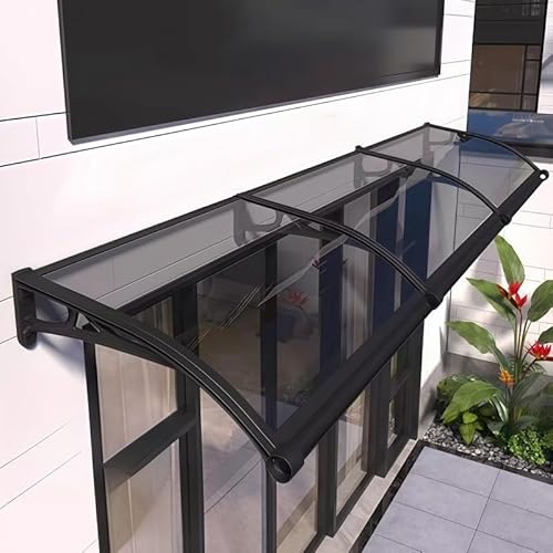 Eingangsmarkise für die Haustür aus Aluminium und Polycarbonat Wetterfest und sonnenbeständig FüR Terrasse Balkon Garten Hauseingang Garage Dachtraufe usw.(Grau,60cm*360cm) von woxefo
