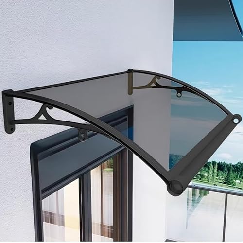 Eingangsmarkise für die Haustür aus Aluminium und Polycarbonat Wetterfest und sonnenbeständig FüR Terrasse Balkon Garten Hauseingang Garage Dachtraufe usw.(Grau,60cm*80cm) von woxefo