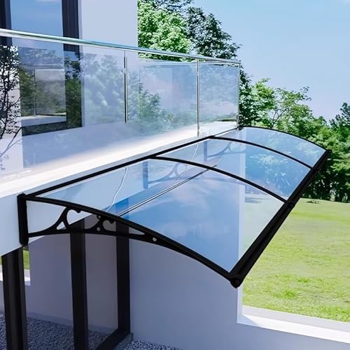Eingangsmarkise für die Haustür aus Aluminium und Polycarbonat Wetterfest und sonnenbeständig FüR Terrasse Balkon Garten Hauseingang Garage Dachtraufe usw.(Transparent,60cm*360cm) von woxefo