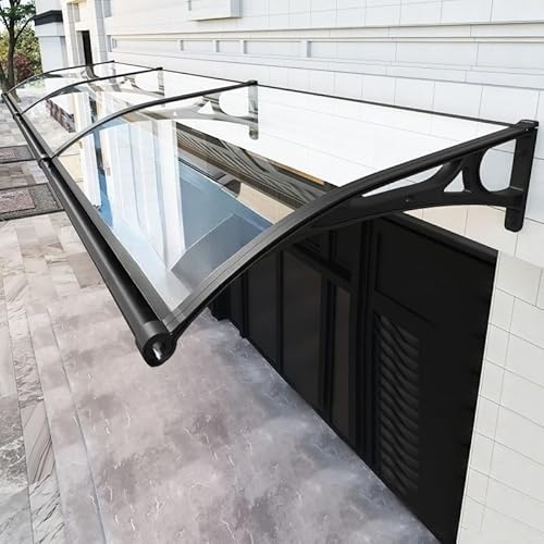 Haustürmarkise mit seitlichen Dachrinnen mit Großem Waschbecken aus Aluminiumlegierung wetterfest für Im Freien Terrasse Balkon Traufe Garten Schaufenster usw.(60cm*300cm) von woxefo