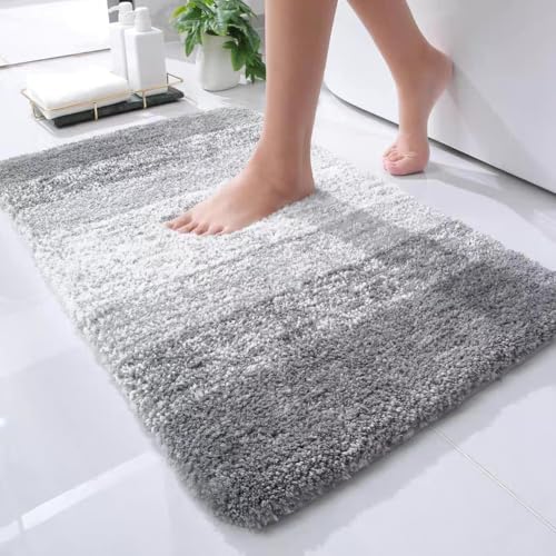 Saugfähige Rutschfester Badvorleger , rutschfest Waschbar Badematte ，Flauschige Hochflor Badteppich，Chenille Material，Schnelltrocknend, weich und bequem，für Dusche,Badewanne und Toilette。(Grau,60cm*12 von woxefo