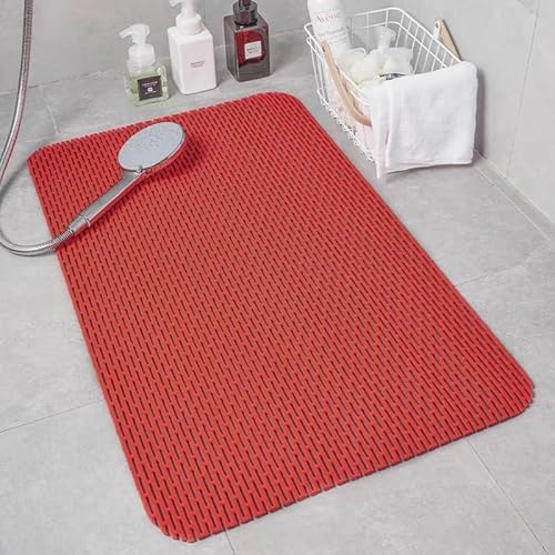 woxefo Waschbare Badezimmermatte, Badezimmerteppich,rutschfeste waschbare Badezimmermatte PVC-Material, angenehmes Fußgefühl, geeignet für Dusche, Badewanne und Toilette(Rot,40cm*60cm) von woxefo
