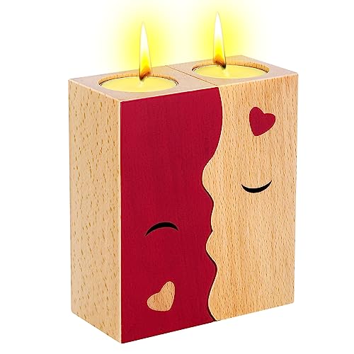 Küssende Kerzenhalter, Hochzeitsgeschenk für Paare Braut und Bräutigam, Personalisierte Jubiläumsgeschenke für Frauen und Mädchen – Doppelseitig Bedruckter Kerzenhalter aus Holz von woyada