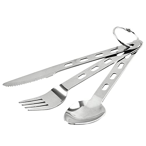 Campingbesteck-Set, 3-in-1, aus Edelstahl – Picknickbesteck aus Silber, wiederverwendbar, glatt, für Küche, Picknick, Camping von woyufen