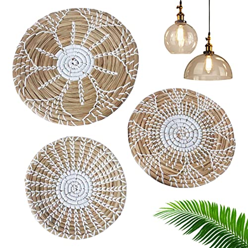 Wandkörbe Decor Boho Flat, Seagrass Gewebt Rund Bohemian Basket Wanddekoration - Handgemachte rustikale Korbwand für Weihnachten, Boho, Bauernhof Woyufen von woyufen