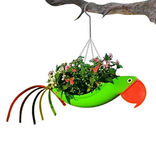 woyufen Fliegender Blumentopf | Leuchtend bunter Blumentopf zum Aufhängen - Papageien- oder Hahnform, Metall, Papageien-Blumen-Pflanzgefäß, Tier-Bonsai-Stütze für Blumen-Kaktus-Pflanzen von woyufen