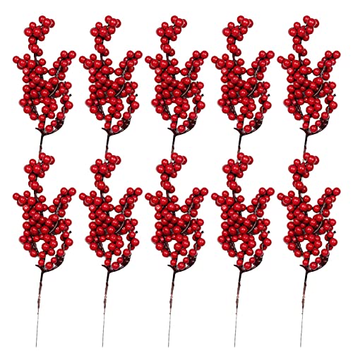 woyufen Künstliche rote Beeren, rote Beeren, künstliche Stechpalmenbeeren, künstliche Beeren, aus Kunststoff, Stiel, rote Beeren, klein, für Weihnachtsbaum, Kranz, Hochzeit von woyufen