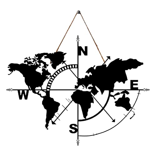 woyufen Wanddekoration Weltkarte aus Metall - Metall-Kompass-Design-Wanddekoration,Hängendes Ornament für Zuhause, Büro, Schlafzimmer, Wohnzimmer, Klassenzimmer, Schlafsaal, Dekoration, Kunst von woyufen