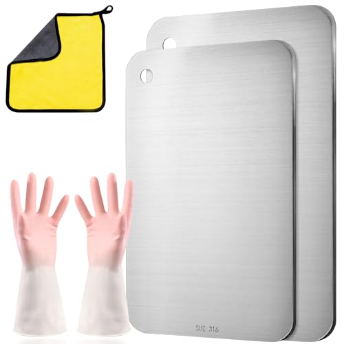 Titan Schneidebrett S316Ti Schneidbrett Titanium Cutting Board Stainless Steel Cutting Board für Fleisch Und Obst (29 x 20cm) von wozloify