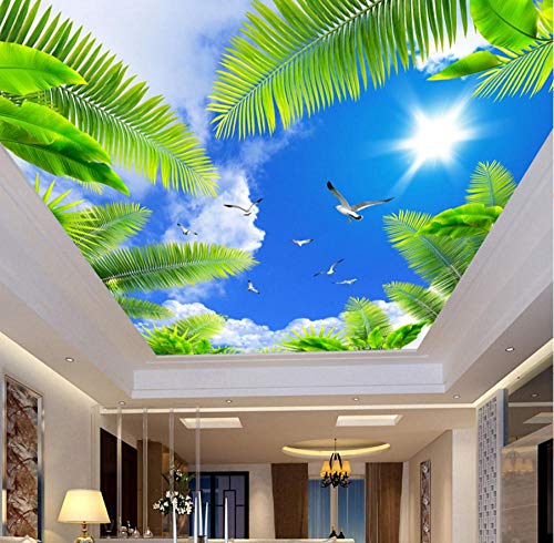 3D Wandbild Decke Foto Hintergrundbilder Blauer Himmel Sonnenschein Palme Seevögel 3D Stereo Tapete-150 * 105cm von wpapers