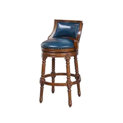 wpenshiDM125 Barhocker Pub Barhocker Vintage Barhocker Hochhocker Europäische Rückenlehne Bar Drehstuhl Holz Licht Luxus Barstuhl Frühstücksbarhocker(Blue) von wpenshiDM125