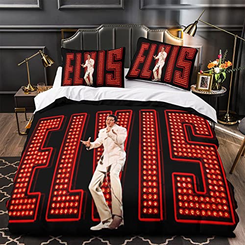 Elvis Presley 3D Sängerin Effekt Für Kinder Und Erwachsene Bedruckter Bettbezug Mit Kissenbezügen,Mikrofaser Rock 'n' Roll Steppbett Bettzeug Set einfach（135x200cm） von wrtgerht