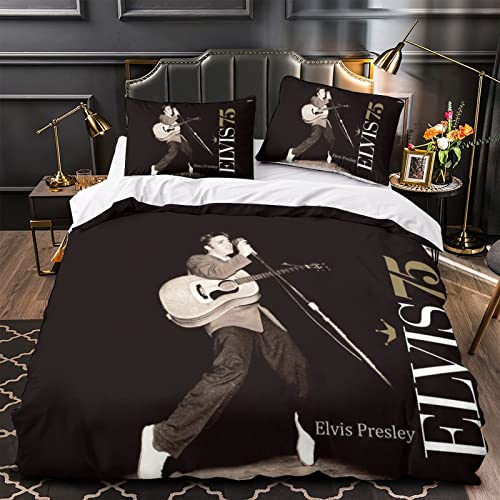 Elvis Presley Bettbezug Set,Rock 'n' Roll Bettwäsche Tröster Abdeckung 3D Sänger Steppdecke Abdeckung Dekor Doppel（200x200cm） von wrtgerht