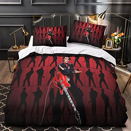 Elvis Presley Bettbezug Set 3D Gedruckt Rock 'n' Roll Set Mit Kopfkissenbezug Für Teenager Weich Sänger Steppdeckenbezug Bettwäsche Doppel（200x200cm） von wrtgerht