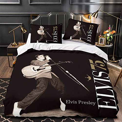 Elvis Presley Bettbezug Set 3D Rock 'n' Roll Bedruckte Steppdecke Bettbezug Mit Reißverschluss,Sänger Bettwäscheset Mit Kissenbezügen,Weiche Mikrofaser einfach（135x200cm） von wrtgerht
