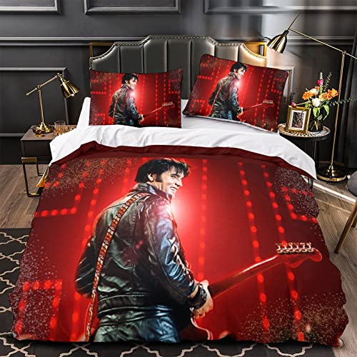 Elvis Presley Bettbezug Set 3D Sänger Bedruckte Steppdecke Bettbezug Mit Reißverschluss,Rock 'n' Roll Bettwäscheset Mit Kissenbezügen,Weiche Mikrofaser einfach（135x200cm） von wrtgerht