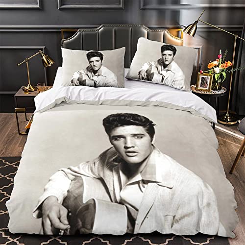 Elvis Presley Drucken Bettbezug Bettwäsche Set 3teilig,3D Sängerin Druck Bettwäsche-Set Mädchen Junge Deluxe Mikrofaser Bettbezug Mit Reißverschluss Und Kissenbezüge einfach（135x200cm） von wrtgerht