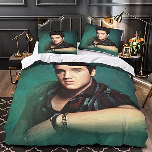 Elvis Presley Drucken Bettwäsche,Bettwäsche Set Rock 'n' Roll Bettbezug Set,100% Mikrofaser 3D Sängerin Betten Mit Kissenbezug Für Jugendliche einfach（135x200cm） von wrtgerht