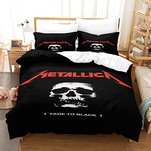 Metallica Bettbezug Rock 'n' Roll Bettwäsche Set Für Jugendliche Erwachsene Heavy-Metal-Band Bettdecke Bezug 3DHeavy-Metal-Band Muster Bezug doppelt（200x200cm） von wrtgerht