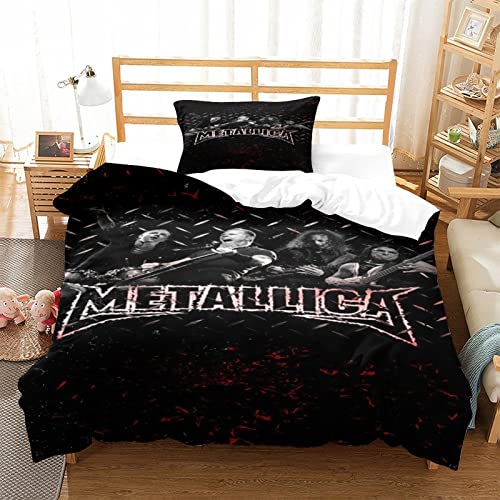 Metallica Bettbezug Set,Heavy-Metal-Band Bettwäsche Tröster Abdeckung 3D Rock 'n' Roll Steppdecke Abdeckung Dekor einzeln（135x200cm） von wrtgerht