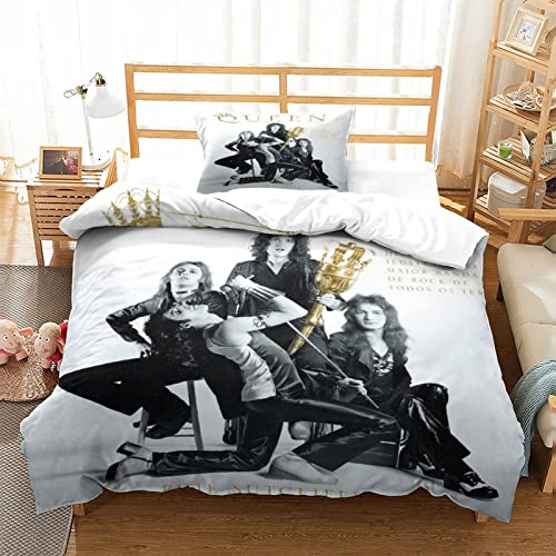 Queen Band 3D Musik Effekt Für Kinder Und Erwachsene Bedruckter Bettbezug Mit Kissenbezügen,Mikrofaser Rock 'n' Roll Steppbett Bettzeug Set einzeln（135x200cm） von wrtgerht