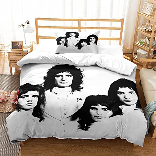 Queen Band 3D Musik Effekt Für Kinder Und Erwachsene Bedruckter Bettbezug Mit Kissenbezügen,Mikrofaser Rock 'n' Roll Steppbett Bettzeug Set einzeln（135x200cm） von wrtgerht