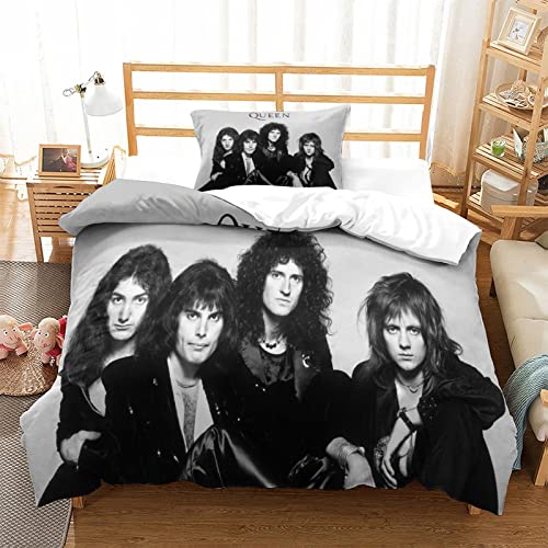 Queen Band Bettbezug Set,Musik Bettwäsche Tröster Abdeckung 3D Rock 'n' Roll Steppdecke Abdeckung Dekor einzeln（135x200cm） von wrtgerht