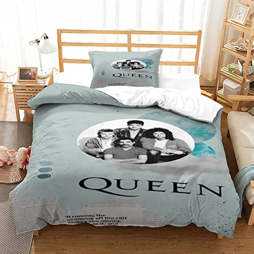 Queen Band Bettbezug Set 3D Musik Bedruckte Steppdecke Bettbezug Mit Reißverschluss,Rock 'n' Roll Bettwäscheset Mit Kissenbezügen,Weiche Mikrofaser einzeln（135x200cm） von wrtgerht