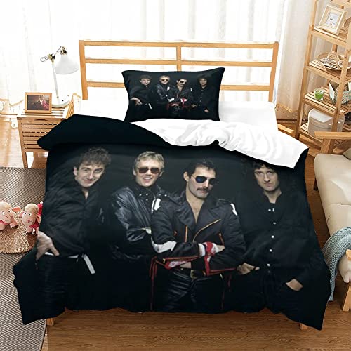 Queen Band Bettbezug Set 3D Rock 'n' Roll Muster Print Bettwäsche Musik Steppbett Bettbezug Set Für Kinder,Mikrofaser einzeln（135x200cm） von wrtgerht