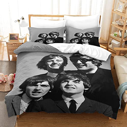 The Beatles 3D Rockband Effekt Für Kinder Und Erwachsene Bedruckter Bettbezug Mit Kissenbezügen,Mikrofaser Rock 'n' Roll Steppbett Bettzeug Set einfach（135x200cm） von wrtgerht