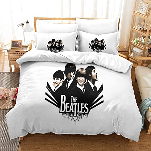 The Beatles Bettwäscheset Rockband Steppdeckenbezug 3D Rock 'n' Roll Motiv Bettbezug Mikrofaser Atmungsaktiver Bezug einzeln（135x200cm） von wrtgerht