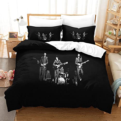 The Beatles Drucken Bettbezug Bettwäsche Set 3teilig,3D Rock 'n' Roll Druck Bettwäsche-Set Mädchen Junge Deluxe Mikrofaser Bettbezug Mit Reißverschluss Und Kissenbezüge doppelt（200x200cm） von wrtgerht